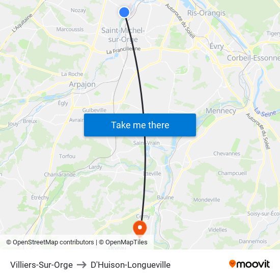 Villiers-Sur-Orge to D'Huison-Longueville map