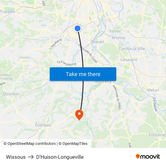 Wissous to D'Huison-Longueville map