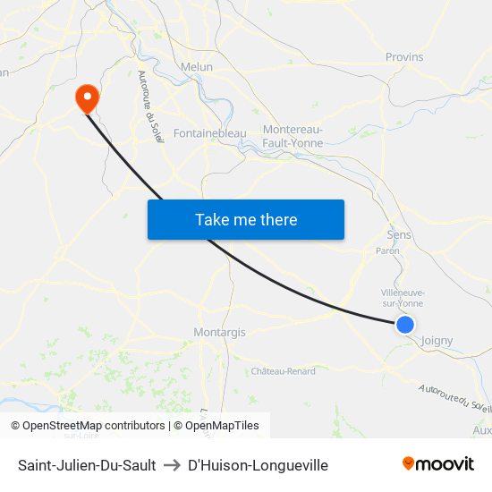 Saint-Julien-Du-Sault to D'Huison-Longueville map
