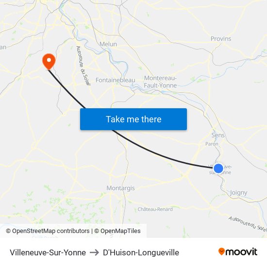 Villeneuve-Sur-Yonne to D'Huison-Longueville map