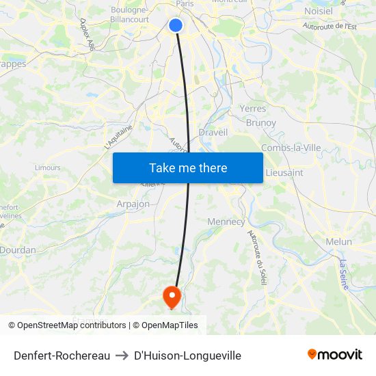 Denfert-Rochereau to D'Huison-Longueville map