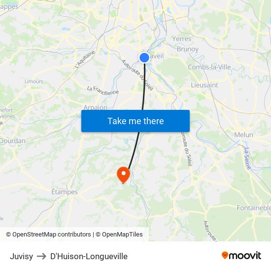 Juvisy to D'Huison-Longueville map