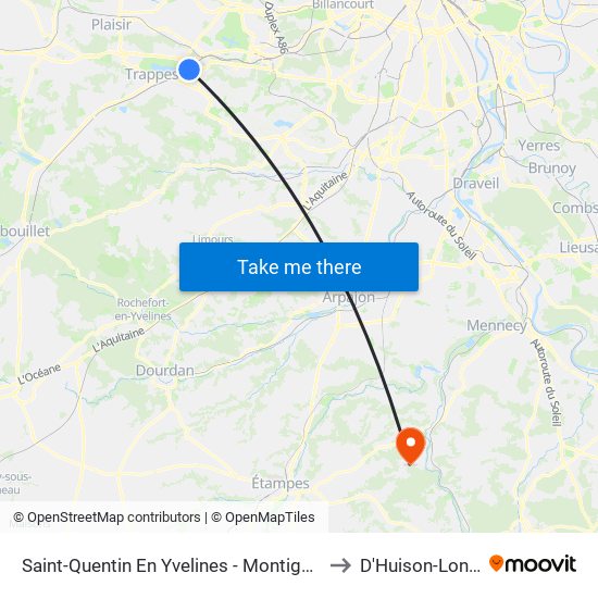 Saint-Quentin En Yvelines - Montigny-Le-Bretonneux to D'Huison-Longueville map