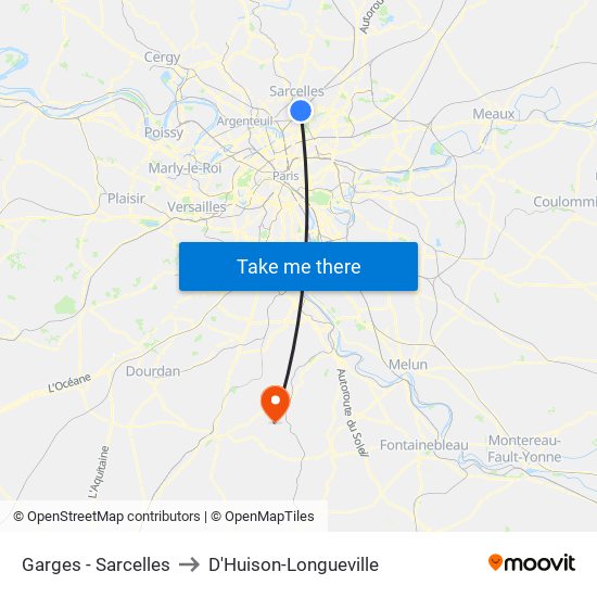 Garges - Sarcelles to D'Huison-Longueville map