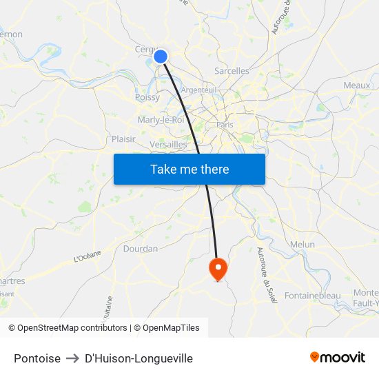 Pontoise to D'Huison-Longueville map