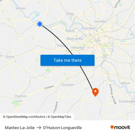 Mantes-La-Jolie to D'Huison-Longueville map