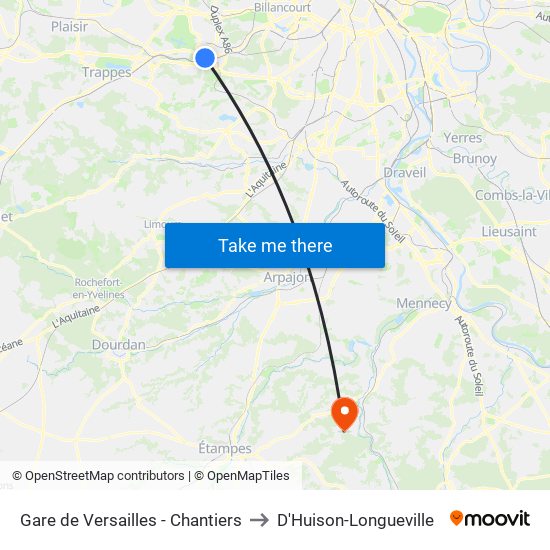 Gare de Versailles - Chantiers to D'Huison-Longueville map
