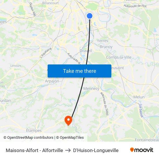Maisons-Alfort - Alfortville to D'Huison-Longueville map