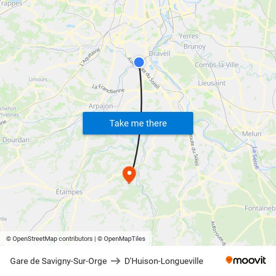 Gare de Savigny-Sur-Orge to D'Huison-Longueville map