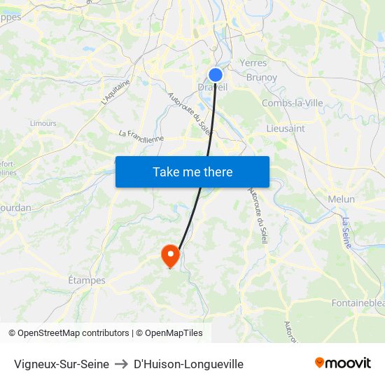Vigneux-Sur-Seine to D'Huison-Longueville map