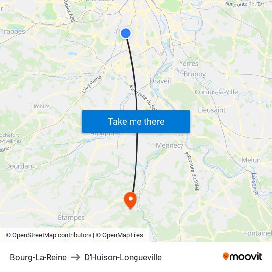 Bourg-La-Reine to D'Huison-Longueville map