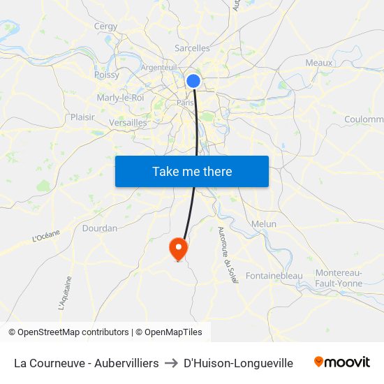 La Courneuve - Aubervilliers to D'Huison-Longueville map