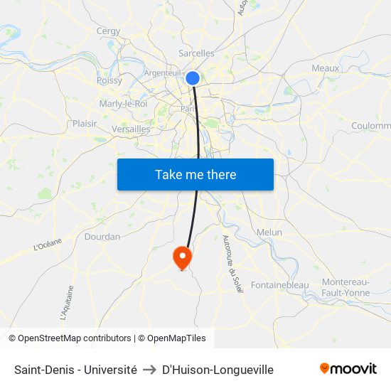 Saint-Denis - Université to D'Huison-Longueville map