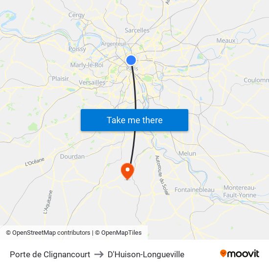 Porte de Clignancourt to D'Huison-Longueville map