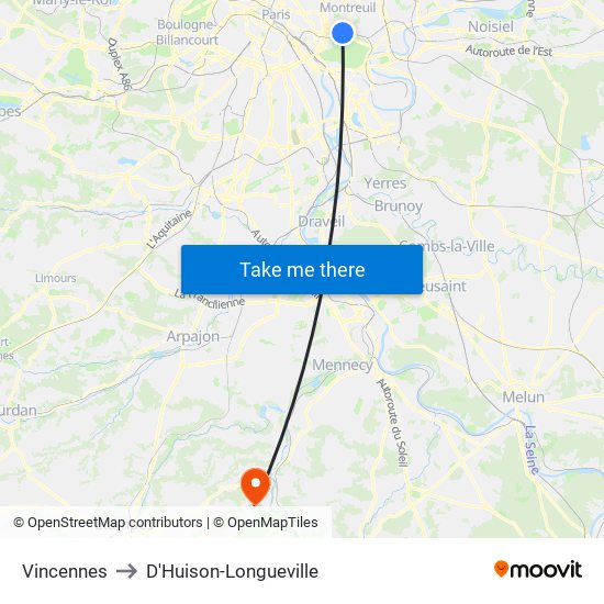 Vincennes to D'Huison-Longueville map