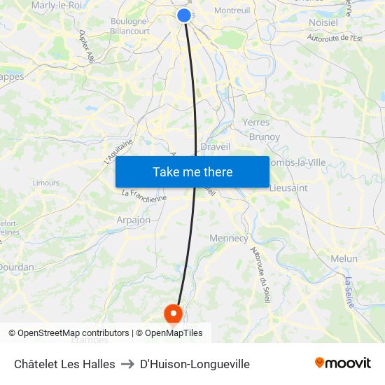 Châtelet Les Halles to D'Huison-Longueville map