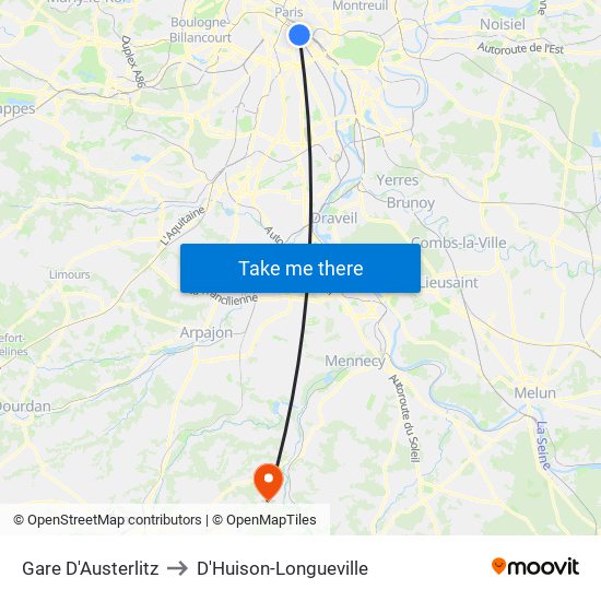 Gare D'Austerlitz to D'Huison-Longueville map