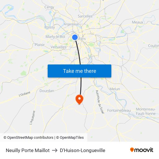 Neuilly Porte Maillot to D'Huison-Longueville map