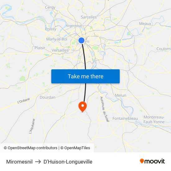 Miromesnil to D'Huison-Longueville map