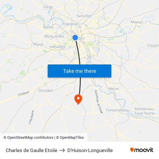 Charles de Gaulle Etoile to D'Huison-Longueville map