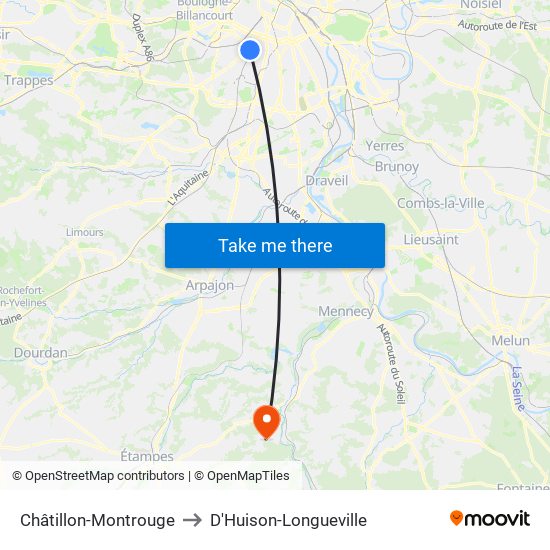 Châtillon-Montrouge to D'Huison-Longueville map