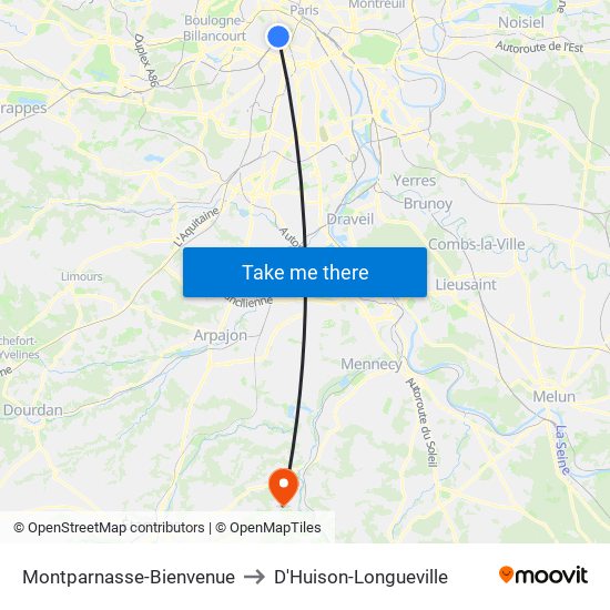 Montparnasse-Bienvenue to D'Huison-Longueville map