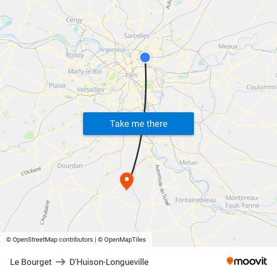 Le Bourget to D'Huison-Longueville map