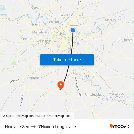 Noisy-Le-Sec to D'Huison-Longueville map