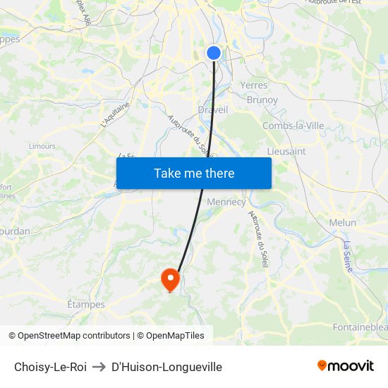 Choisy-Le-Roi to D'Huison-Longueville map