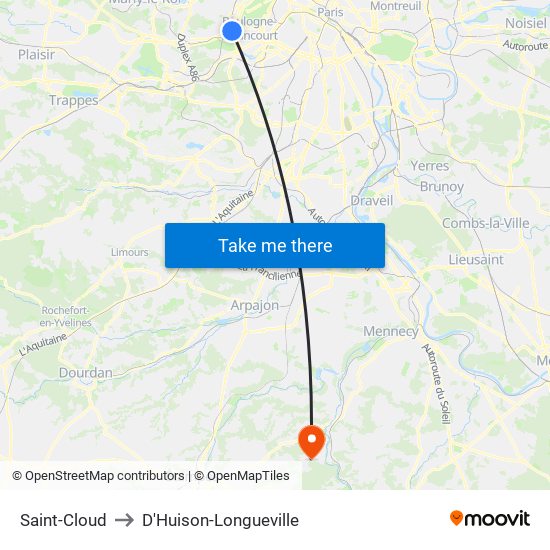Saint-Cloud to D'Huison-Longueville map