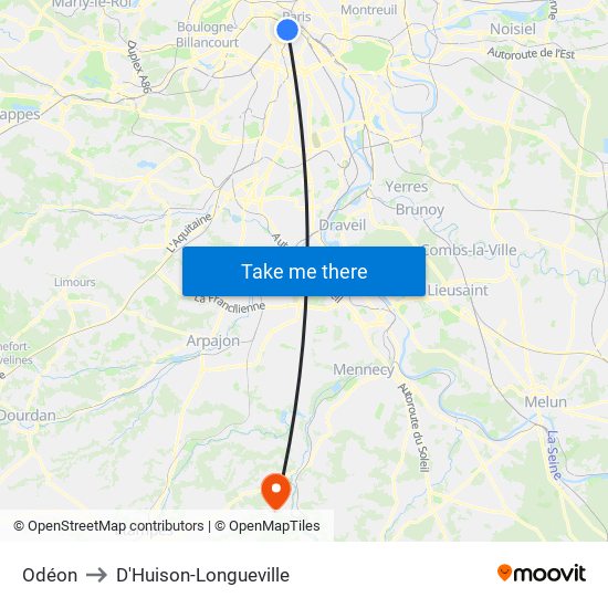 Odéon to D'Huison-Longueville map