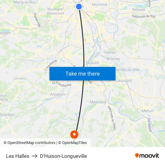 Les Halles to D'Huison-Longueville map