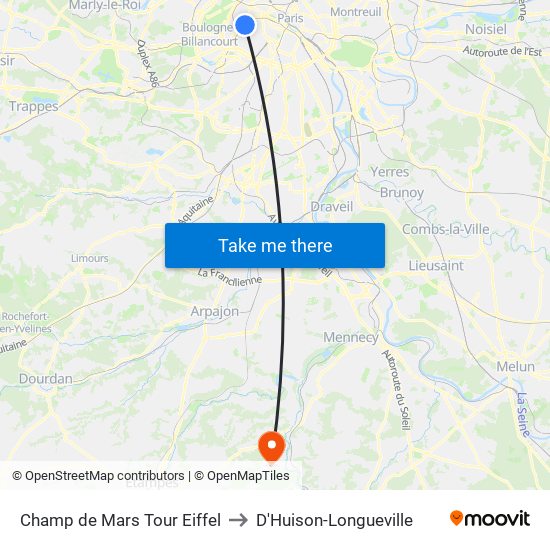 Champ de Mars Tour Eiffel to D'Huison-Longueville map