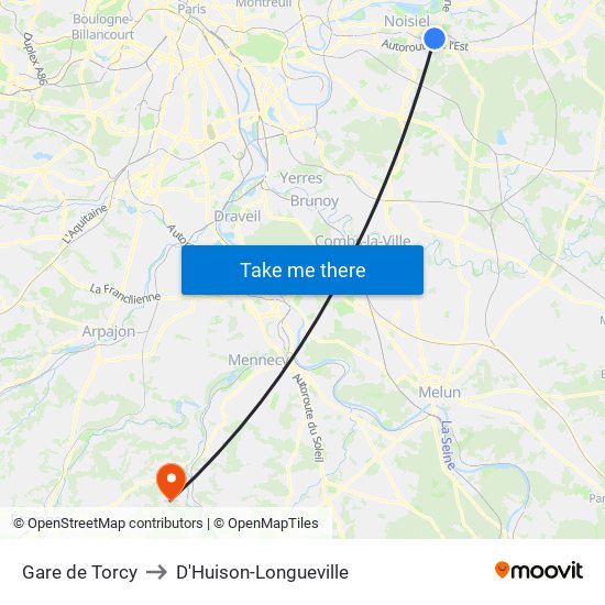 Gare de Torcy to D'Huison-Longueville map