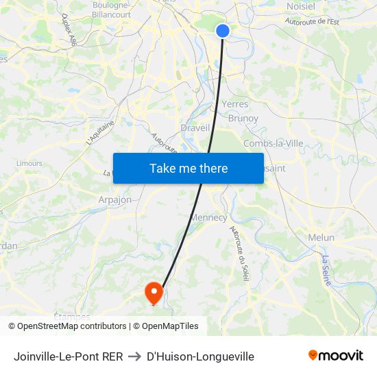 Joinville-Le-Pont RER to D'Huison-Longueville map