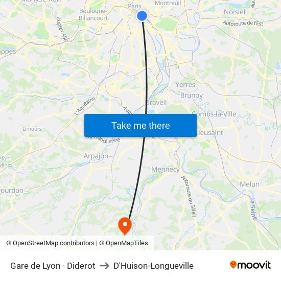 Gare de Lyon - Diderot to D'Huison-Longueville map