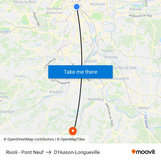 Rivoli - Pont Neuf to D'Huison-Longueville map