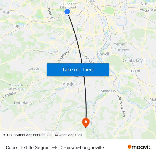 Cours de L'Ile Seguin to D'Huison-Longueville map