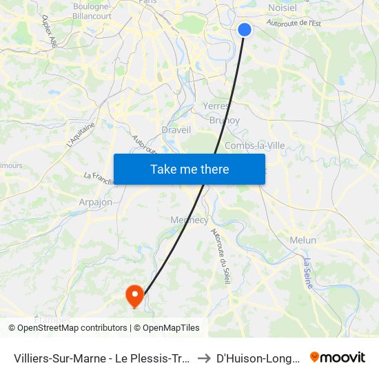 Villiers-Sur-Marne - Le Plessis-Trévise RER to D'Huison-Longueville map