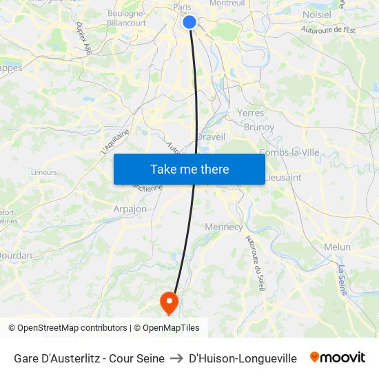 Gare D'Austerlitz - Cour Seine to D'Huison-Longueville map