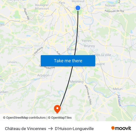 Château de Vincennes to D'Huison-Longueville map