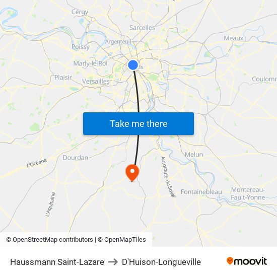 Haussmann Saint-Lazare to D'Huison-Longueville map