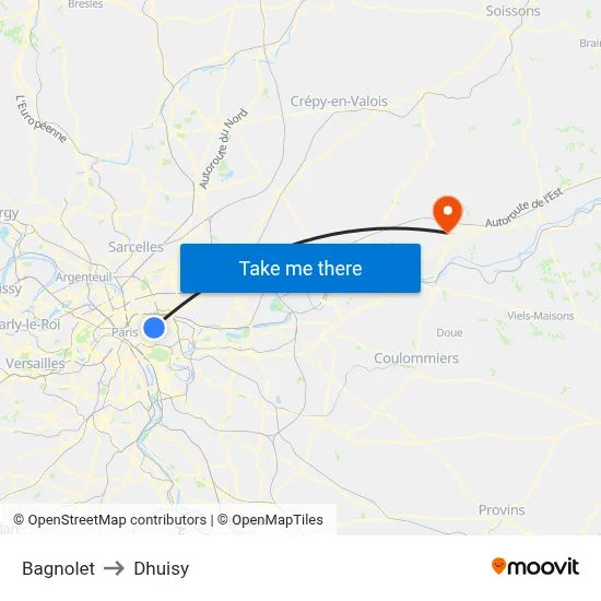 Bagnolet to Dhuisy map