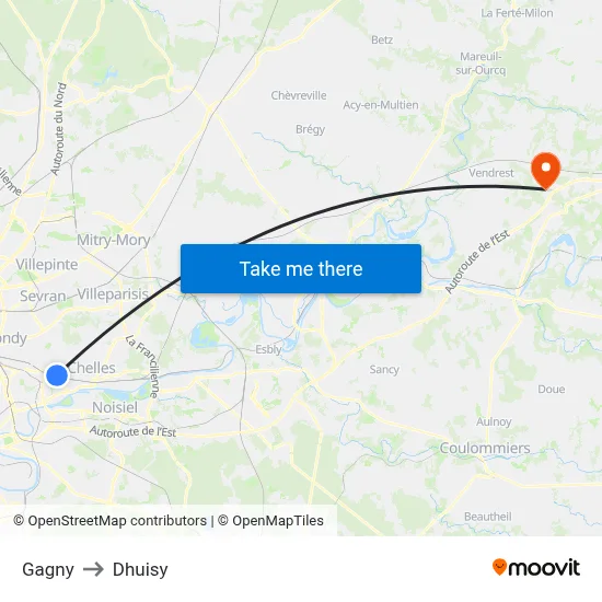Gagny to Dhuisy map