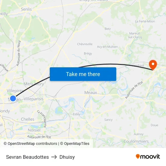 Sevran Beaudottes to Dhuisy map