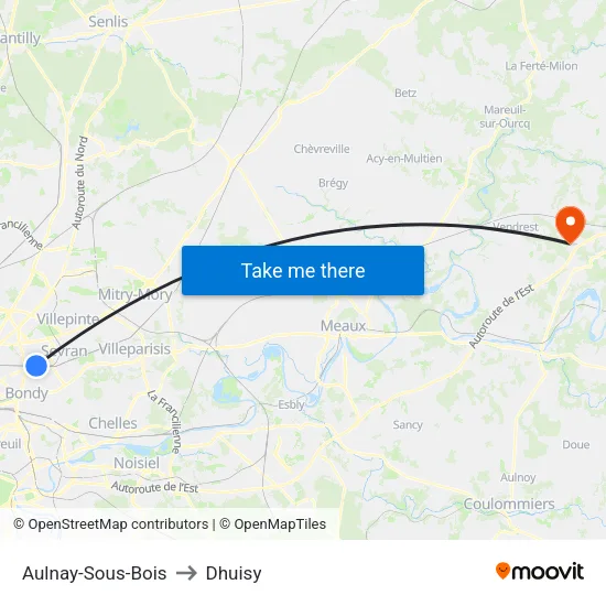 Aulnay-Sous-Bois to Dhuisy map