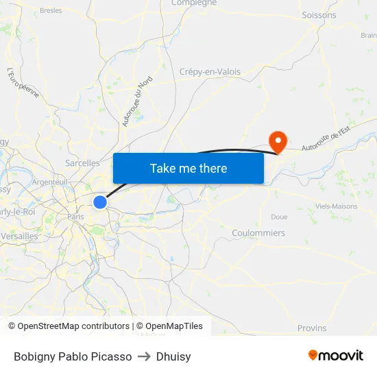 Bobigny - Pablo Picasso to Dhuisy map