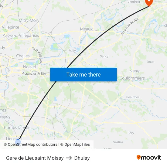 Gare de Lieusaint Moissy to Dhuisy map