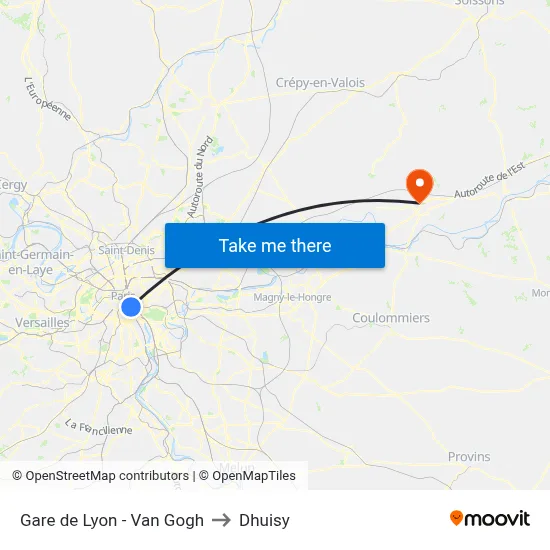 Gare de Lyon - Van Gogh to Dhuisy map
