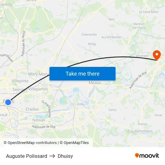 Auguste Polissard to Dhuisy map